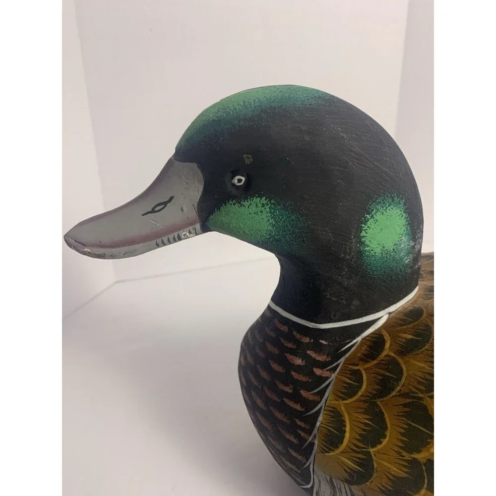Vtg Hand Painted Wood Duck Decoy, Decorative, 12” Long